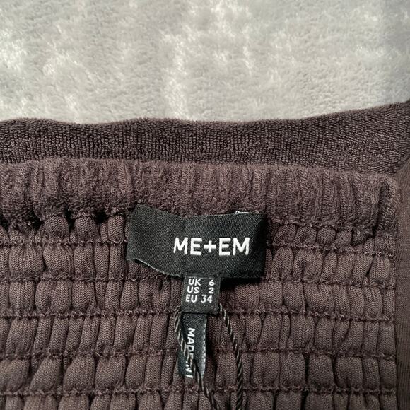 Me+Em Crop Top Womens 2 Brown Towelling Bralette Smocked Terry Cloth Minimal New - Picture 3 of 10